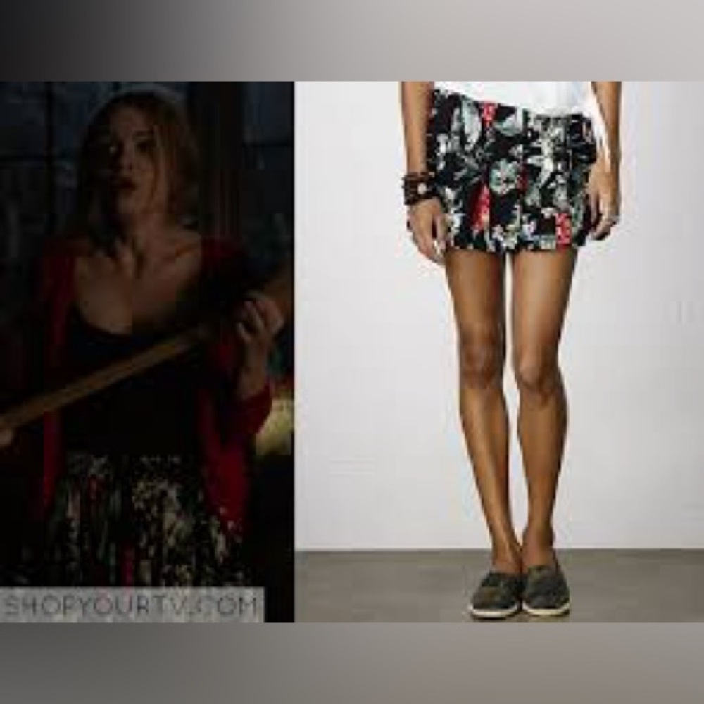 Denim & Supply Ralph Lauren Black Floral Mini Skirt with Red & Green Print